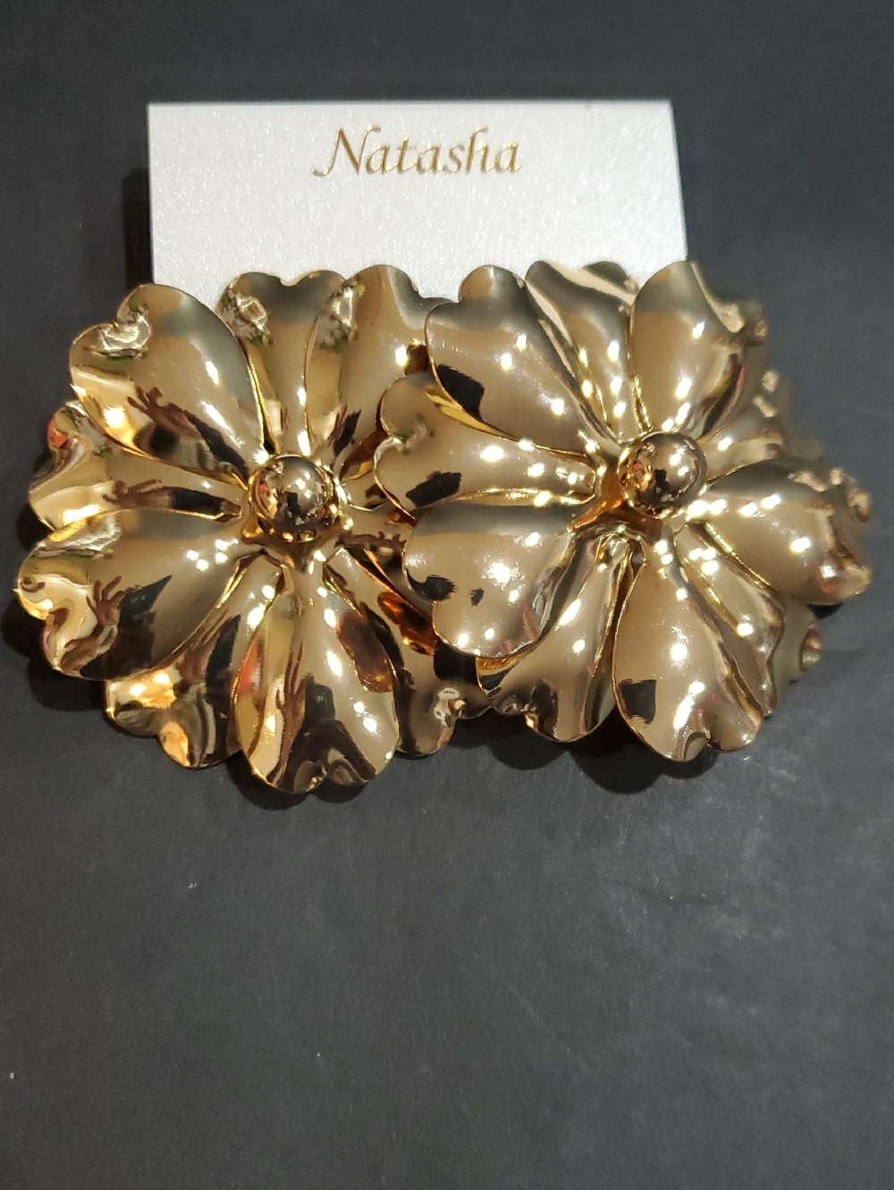 Natasha couture gold plated oversized flower petals statement earrings brand new